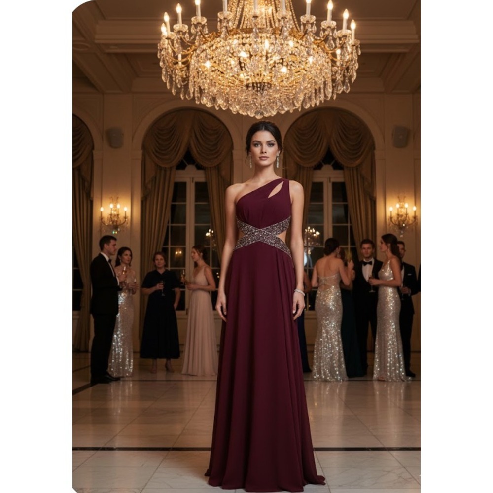Dave & Johnny Prom Maxi Dress 5/6-burgundy red Beaded sequins Backless  H